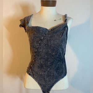 Noam Asymmetrical Distressed Bodysuit Size Small NWOT